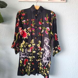 Jenny Lewis pure silk full heavy embroidery oriental tunic style cardigan